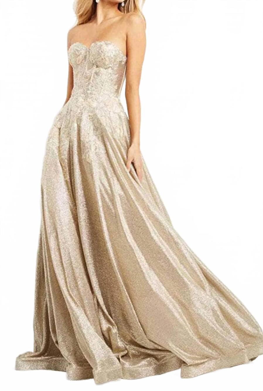 NEW JOVANI sweetheart strapless prom gown in gold - Picture 4 of 5